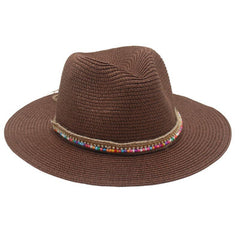 Single-color Fringed Dome-style Simple And Versatile Wide-brimmed Straw Hat Suitable For Vacation, Travel And Beach Use
