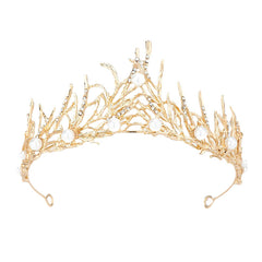 Retro Bridal Crown Alloy Minimalist Baroque Headband With Pearl Accents