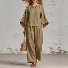 Women's Cotton And Linen Wide-leg Pants Suit