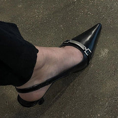 French Style Low Heel Sandals For Women Summer 2025 Spring Black Pointed Toe Kitten Heel Pumps Elegant High Heels