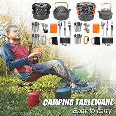 Kit de cuisine de camping, ensemble de cuisine extérieure, équipement en aluminium, casserole extérieure, vaisselle de voyage, cuisine pour la randonnée, le pique-nique et le barbecue