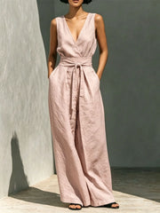 Womens Casual Sleeveless Tank Top And High-Waist Wide-Leg Pants Two-Piece Set