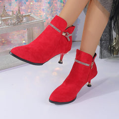 Fleece-lined Womens Shoes, Pointed-toe Stiletto Booties Short Shaft