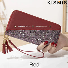 KISMIS Women'S Wallets Fashion Long Leather Wallets Large Capacity Buckle Zipper Clutches Fashion Multi-Card Wallets Zipper