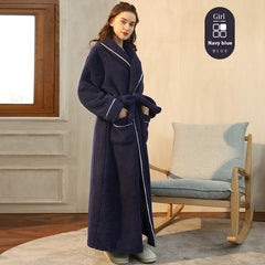 Autumn And Winter Thickened Cotton Velvet Nightgown Men's Winter Plus-sized Plus Size Light Luxury Couple Bathrobe Women's Extended Pajamas