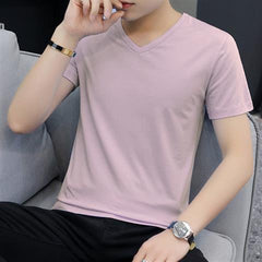Men's Solid-color Versatile V-neck Short Sleeves