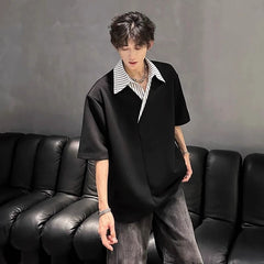 Men's Niche Color-Block Patchwork Short-Sleeve Top