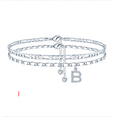 26-letter English Zircon-inlaid Pendant With An NK Chain, Double-layered