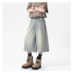 Workwear Striped Capri Denim Shorts