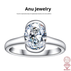Silver Oval Semi mount Ring With A 3 carat Fancy shaped Moissanite For Women