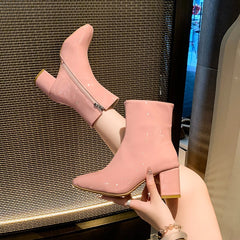 Women's Fashion Plus-Size Pointed-Toe High-Heel Ankle Boots