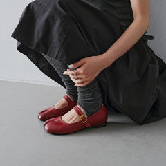 Women's Premium Washed Full Grain Leather Split-Toe Tabi Mary Jane Flats, All Leather Lined Shoes