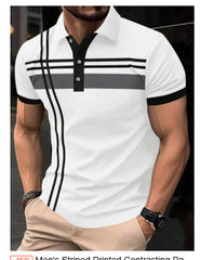 Mens Casual Printed Button-up Shirt With A Lapel Collar