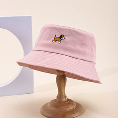 Single-color Embroidered Puppy Adjustable Fashionable And Simple Style Wide-brimmed Sun Hat For Fishermen Suitable For Daily Outings And Traveling