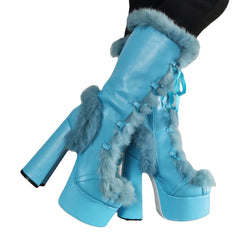 Chunky-heeled High-heeled Plus-size Fuzzy Womens Boots