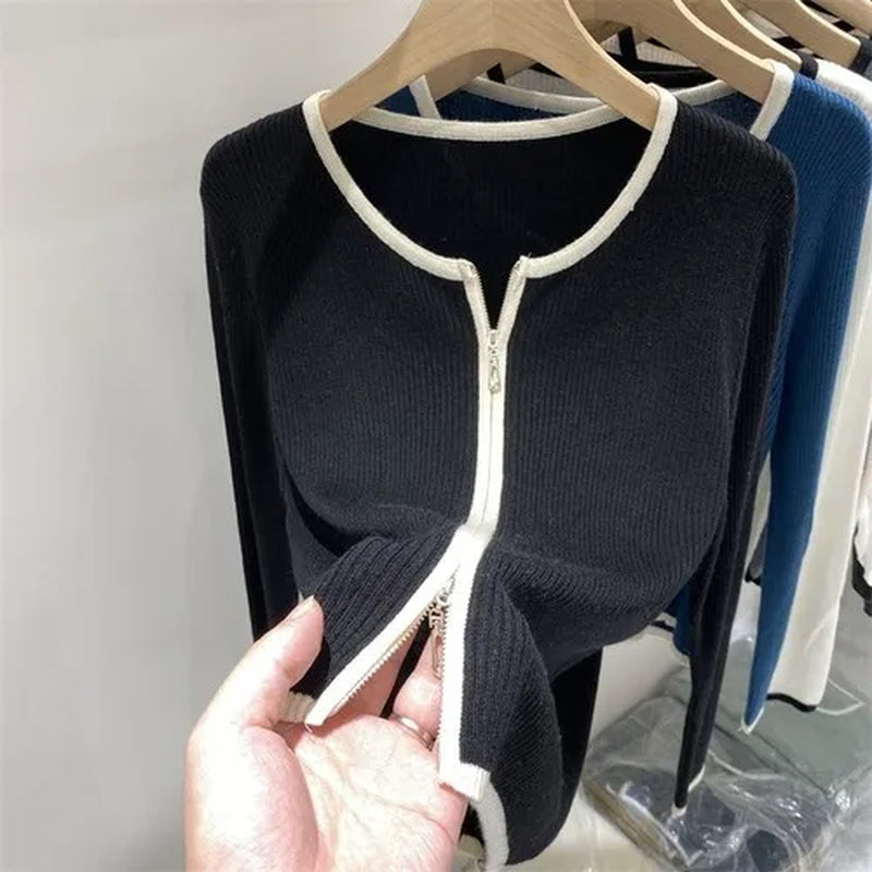 Knitted Sweaters Women Zipper Woman Cardigans Long Sleeve Sweater Knitting Oversized Skinny Coat 2022 Spring