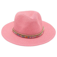 Single-color Fringed Dome-style Simple And Versatile Wide-brimmed Straw Hat Suitable For Vacation, Travel And Beach Use
