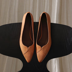 Women's Washed Full-Grain Cowhide Kitten Heel Pumps, Pointed Toe Handcrafted Leather Dress Shoes