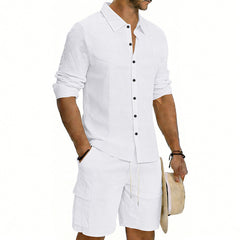 Men's Linen Loose Casual Shirt And Shorts Set