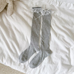 Spring And Summer Boneless Pure Desire Style Calf Socks Children Bow Hollow Mesh Long Tube Pile Socks