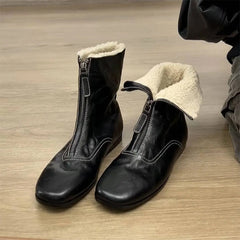 Womens Fleece-Lined Dr Martens-Style Boots With Front Zipper, All-Match Style