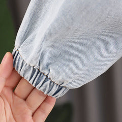 Girls' Denim Jacket With Polo Collar