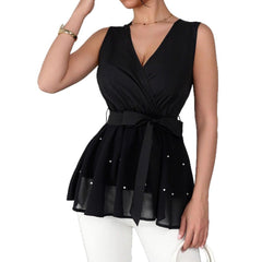Women's New Lace-Up Beaded V-Neck Sleeveless Tank Top