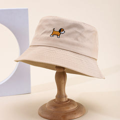 Single-color Embroidered Puppy Adjustable Fashionable And Simple Style Wide-brimmed Sun Hat For Fishermen Suitable For Daily Outings And Traveling