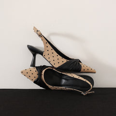 Women's Polka Dot Slingback Heels, Pointed Toe Genuine Lambskin Slingback Pumps