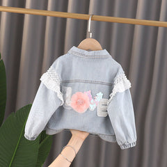 Girls' Denim Jacket With Polo Collar