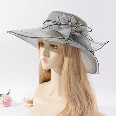 The Eugene Chiffon Flower-decorated Lightweight Sun-protective French-style Elegant Fisherman Hat Is Suitable For Parties, Vacations And Outings.