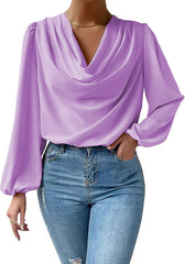 Textured Chiffon Long-sleeve Shirt With Draped Balloon Sleeves