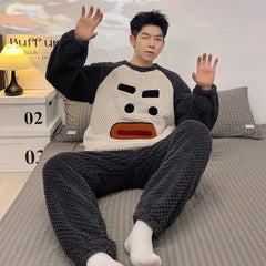 Plush Pajamas Men's Winter Warm Leisure Flannel Suit