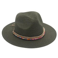 Single-color Fringed Dome-style Simple And Versatile Wide-brimmed Straw Hat Suitable For Vacation, Travel And Beach Use