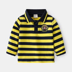 Spring and autumn striped long sleeve polo shirt
