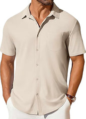 Mens Short-sleeve Button-up Wrinkle- And Crease-resistant Shirt