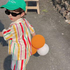 Children's Stripes Knitting Suit Girls' Polo Shirt Dress