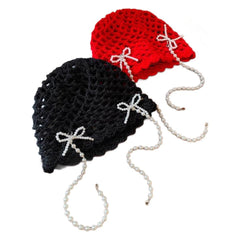 Korean-style Detachable Pearl Bow Knitted Hat