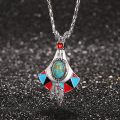 Womens Antique Silver Vintage Bohemian-Style Pendant Necklace