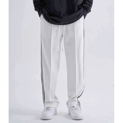 Side Striped Loose Straight Sweater Pants