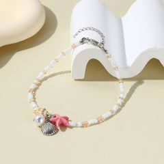 Starfish Woven Beach Shell Conch Bead Bracelet