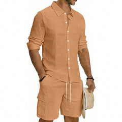 Men's Linen Loose Casual Shirt And Shorts Set