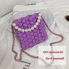 DIY Craft Kit Yarn, Crochet Hook, And Fabric Strips For Making A ShoulderCrossbody Bag