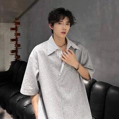Men's Niche Color-Block Patchwork Short-Sleeve Top
