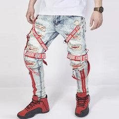 Mens Slim-fit Zip-up Skinny Jeans With Rips