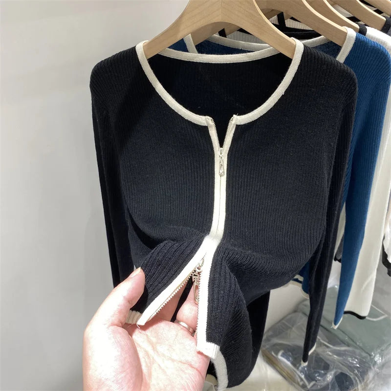 Knitted Sweaters Women Zipper Woman Cardigans Long Sleeve Sweater Knitting Oversized Skinny Coat 2022 Spring