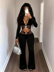 Black High-waist Flared Pants With Tummy-control And Butt-lifting Features