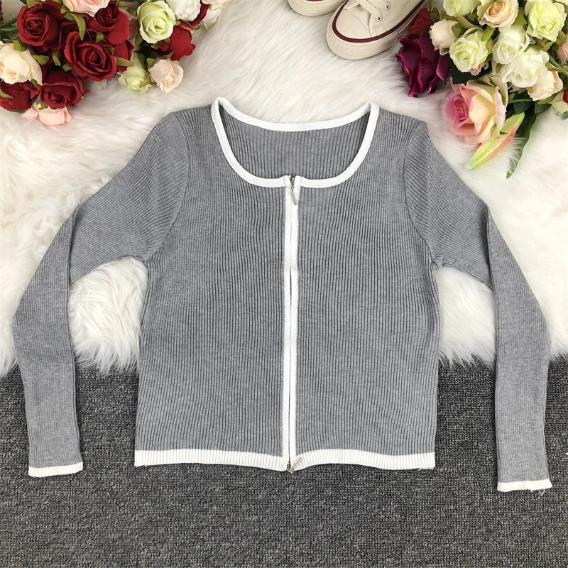 Knitted Sweaters Women Zipper Woman Cardigans Long Sleeve Sweater Knitting Oversized Skinny Coat 2022 Spring