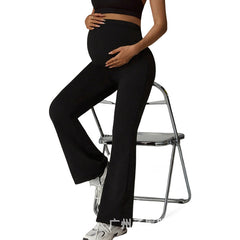 Maternity High Waist Flared Leg Pants Tummy Support Butt Lifting Legging Style Casual Trousers For Fall Winter