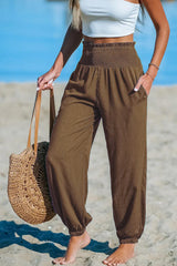 Women's Solid-Color Loose Beach Casual Ankle-Tied Pants